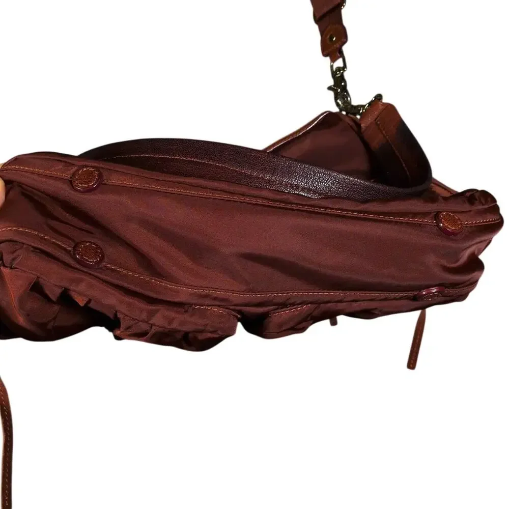 MZ Wallace Nylon Leather Messenger Shoulder Bag Satchel Burgundy with Zip Pouch